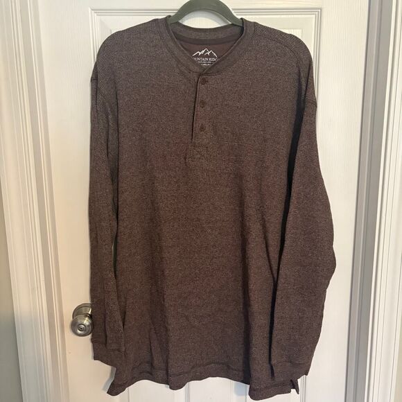 Mountain Ridge Ribbed Long Sleeve Shirt Brown XL - Picture 1 of 8